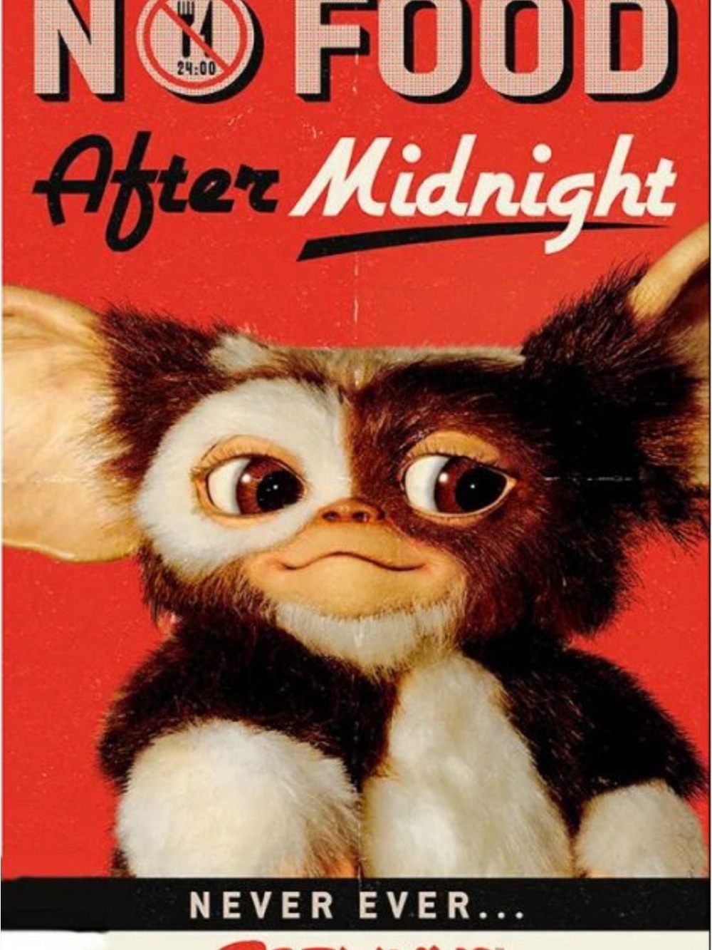 Vintage Grimlins  'No Food After Midnight' Red Poster Aprox Size 24x36 Inches